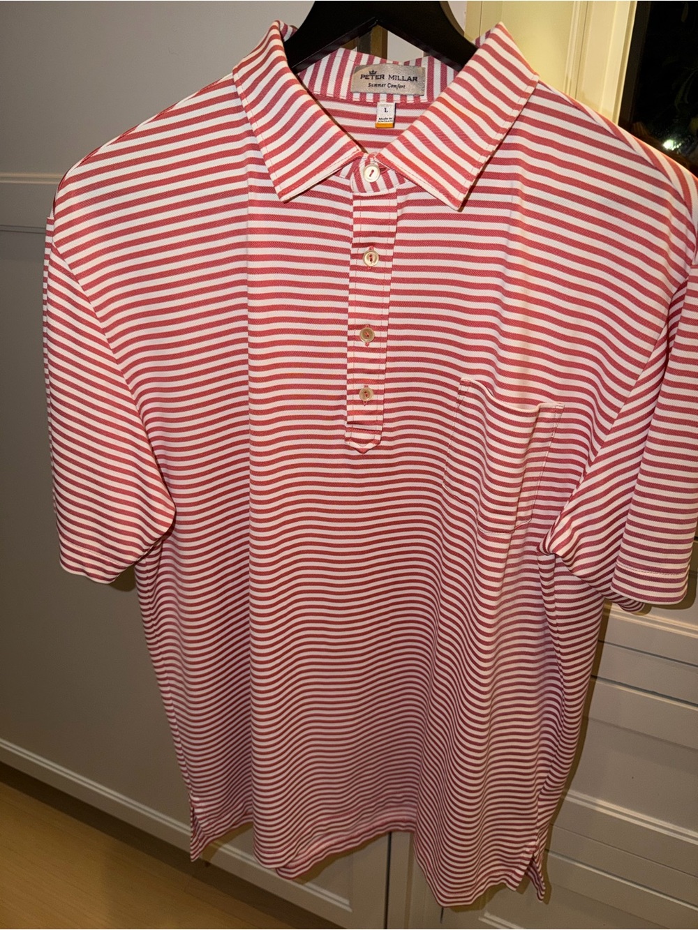 Peter Millar Summer Comfort Performance Golf Polo Salmon Stripe Large